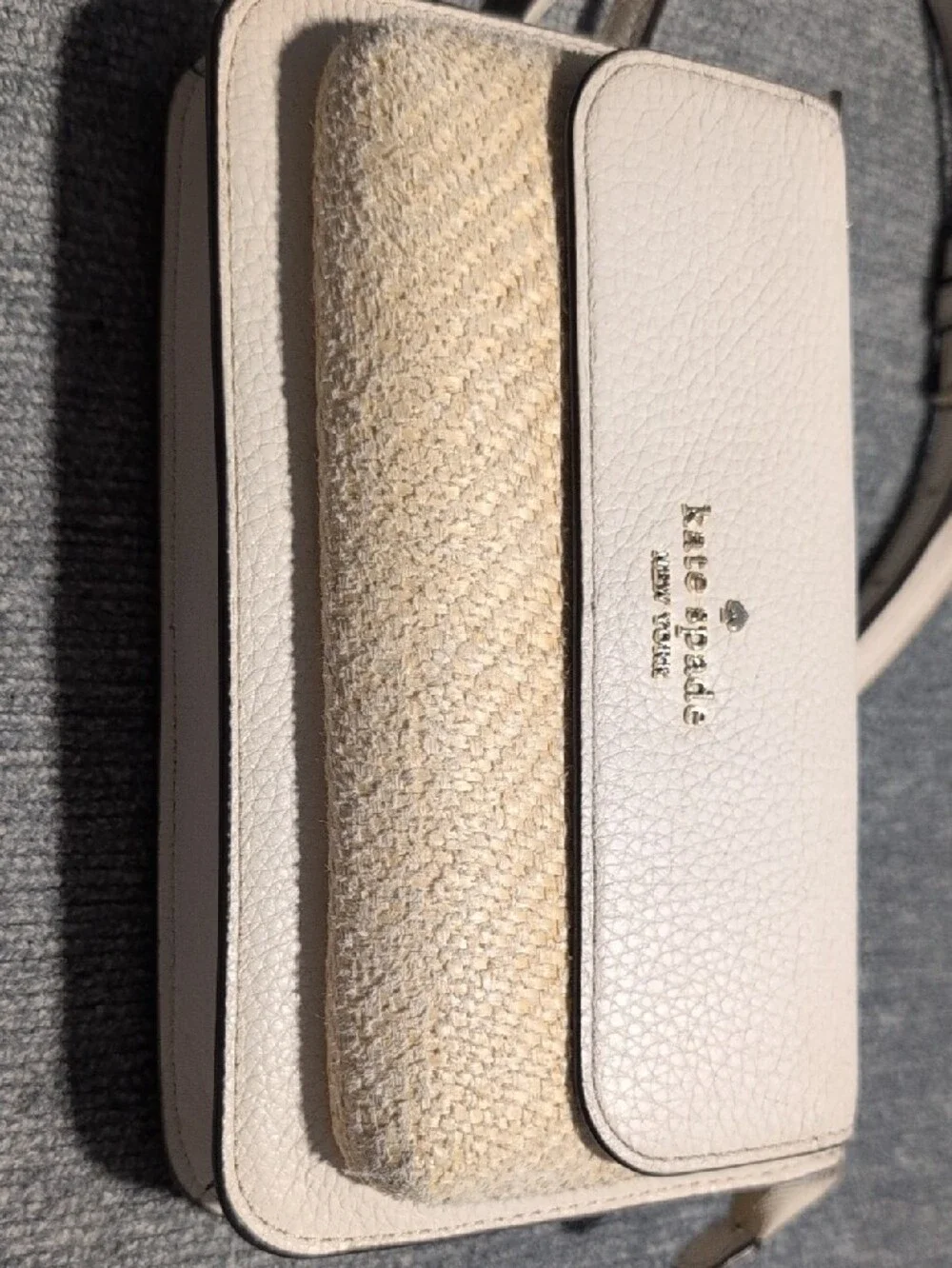kate spade Off White and Gold Pebbled Leather Crossbody with Adjustable Strap